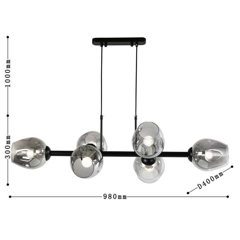 โคมไฟช่อ โคมไฟห้อย โป๊ะแก้ว สีทอง/สีดำ ขั้ว E27 รุ่น WL-C1868-6P12/P160 - Image 8