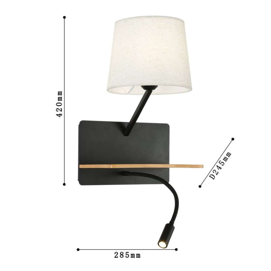 โคมไฟกิ่ง โคมไฟติดผนังภายใน สีดำ ขั้ว E27x1+LED รุ่น WL-C3862-1P12-BK - Image 4