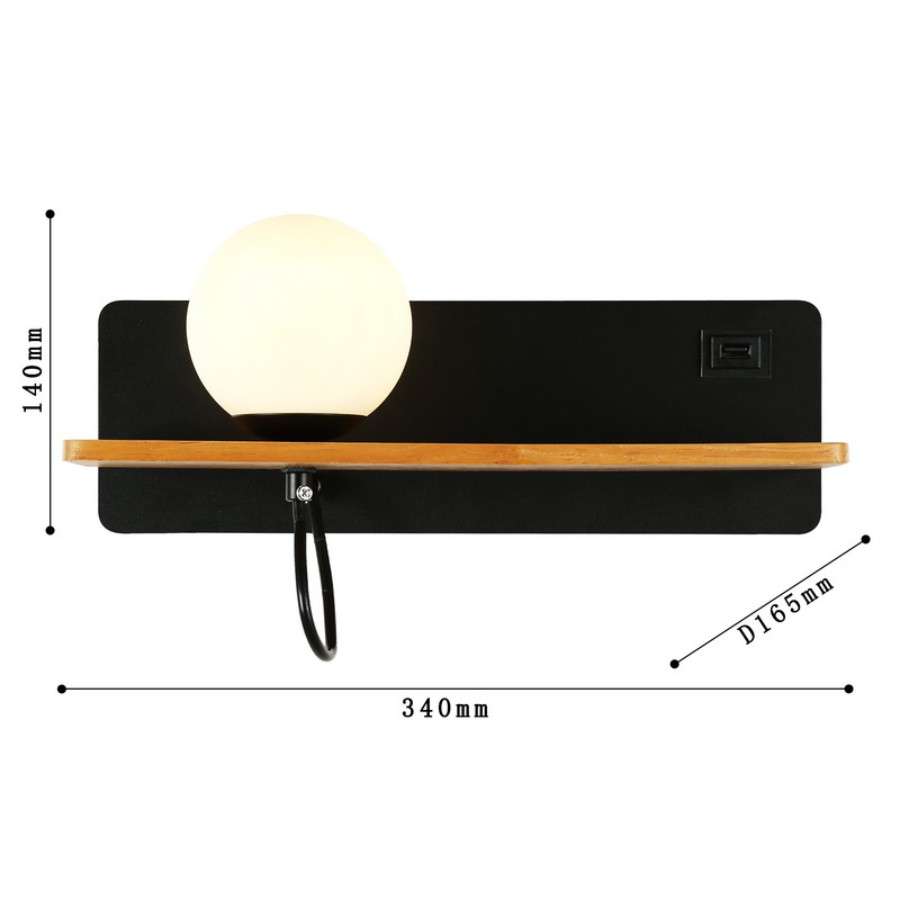 โคมไฟกิ่ง ไฟติดผนังภายใน สีดำ ขั้ว E27x1 รุ่น WL-C3861-1P12-BK - Image 4