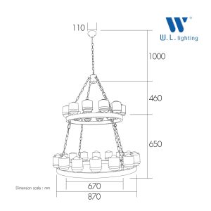 โคมไฟช่อวินเทจ ไฟระย้า ไฟห้อยตกแต่ง ขั้ว E27 รุ่น WL-8725-12+16BK - Image 3