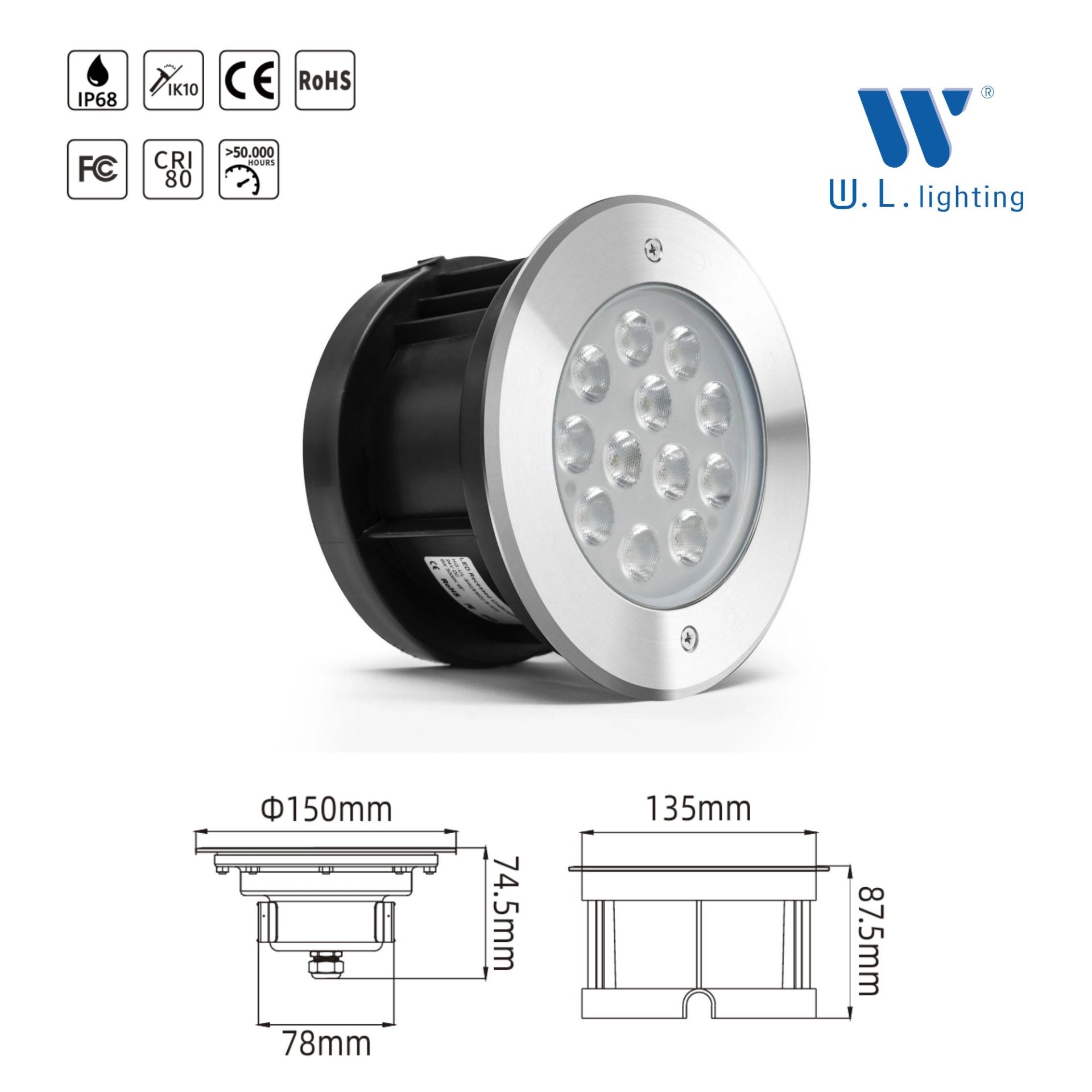 (Project Pre-order) โคมไฟใต้น้ำ SS316L กันน้ำ IP68 9W รุ่น WL-UW316-RC01-9W - Image 2