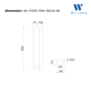 โคมไฟสนามLEDสูง60CM WL-F1200-10W-60CM-BK