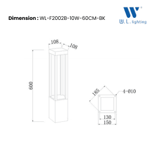 โคมไฟสนามLEDสูง60CM WL-F2002B-10W-60CM-BK