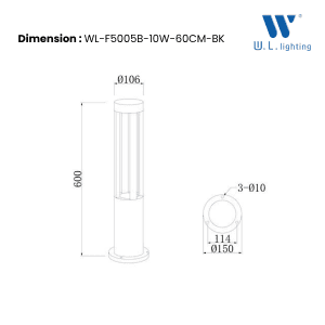 โคมไฟสนามLEDสูง60CM WL-F5005B-10W-60CM-BK