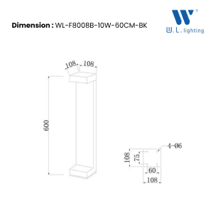 โคมไฟสนามLEDสูง60CM WL-F8008B-10W-60CM-BK