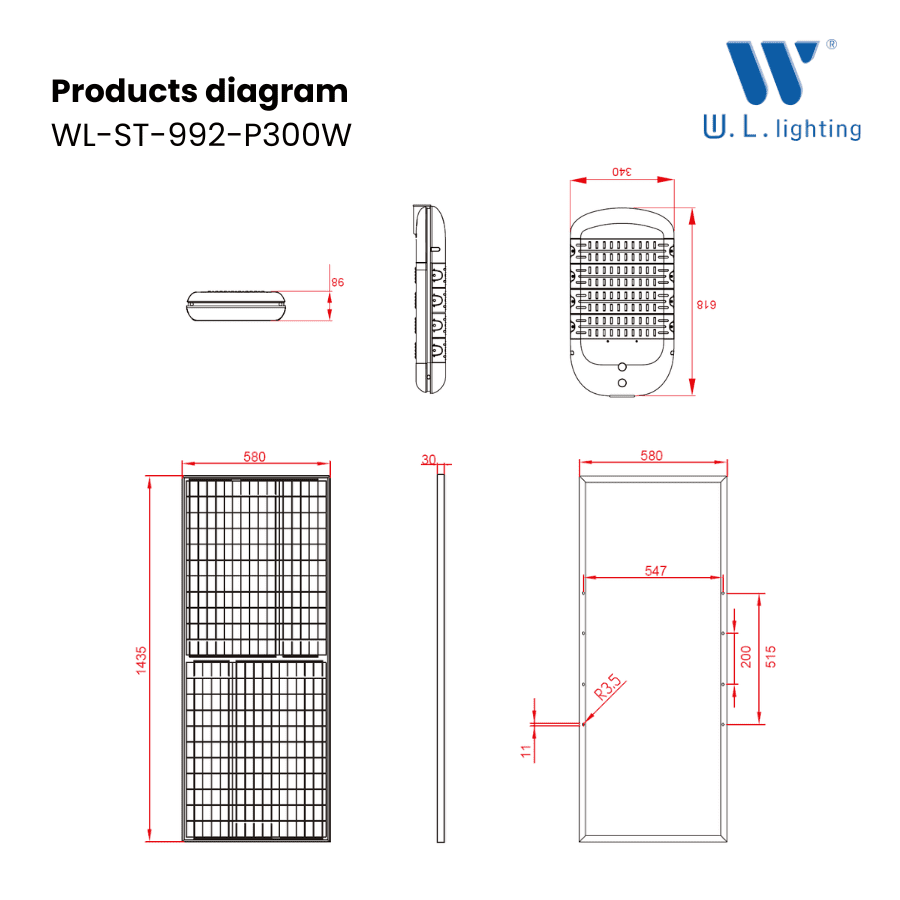 โคมไฟถนนโซล่าเซลล์ รุ่น WL-ST-992-300W-16000LM - Image 3