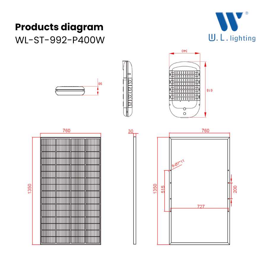 โคมไฟถนนโซล่าเซลล์ รุ่น WL-ST-992-400W-20800LM - Image 3