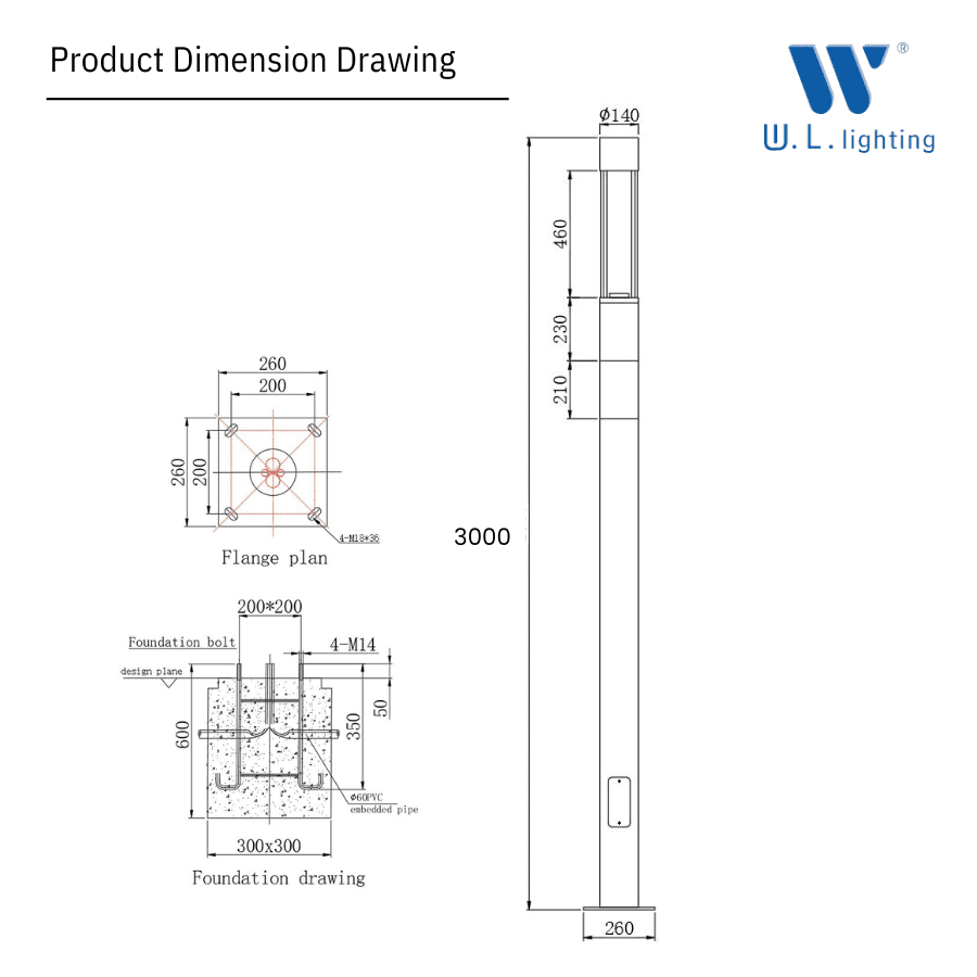 โคมไฟเสาสนามอลูมิเนียมลายไม้ สูง 3 เมตร WL-F2602-40W-3000MM-WD - Image 3