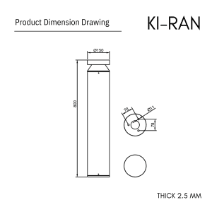 โคมไฟสนาม 80 CM รุ่น KIRAN-BL001-L-12W-800