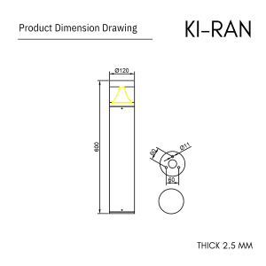 โคมไฟสนาม 60 CM รุ่น KIRAN-BL002-12W-600