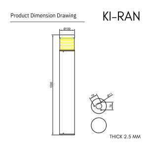 โคมไฟสนาม 100 CM รุ่น KIRAN-BL006-12W-1000