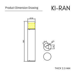 โคมไฟสนาม 80 CM รุ่น KIRAN-BL006-12W-800