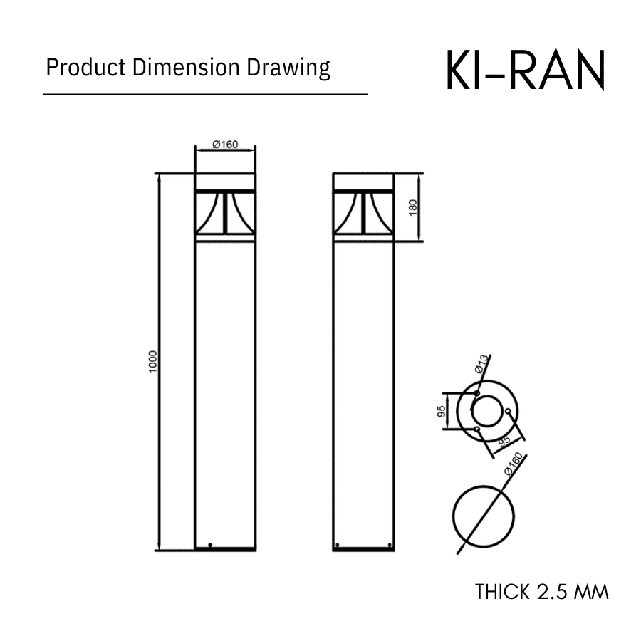 โคมไฟสนาม 100 CM รุ่น KIRAN-BL007-15W-1000 - Image 2