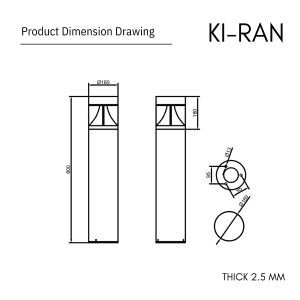 โคมไฟสนาม 80 CM รุ่น KIRAN-BL007-15W-800