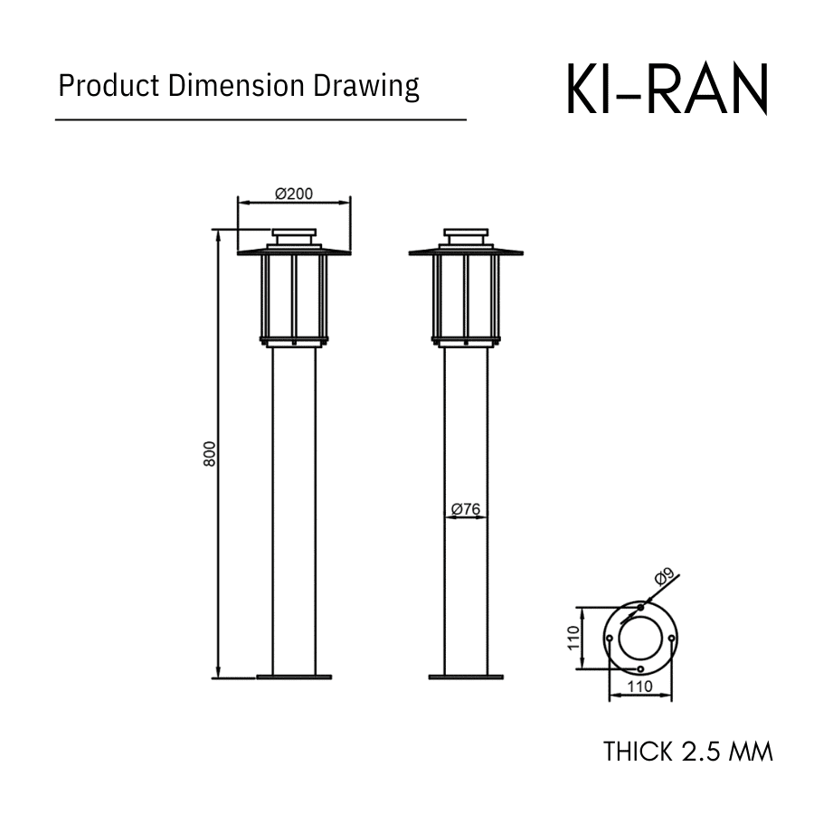 โคมไฟสนาม 80 CM รุ่น KIRAN-BL008-12W-800 - Image 2