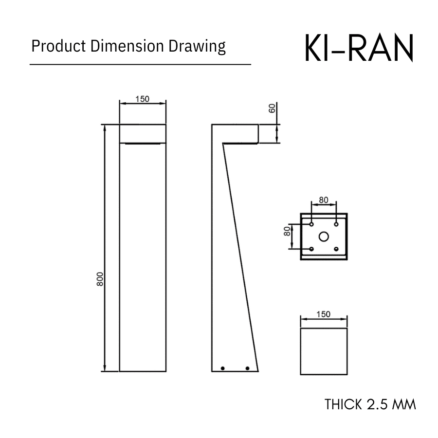 โคมไฟสนาม 80 CM รุ่น KIRAN-BL011-12W-800 - Image 2