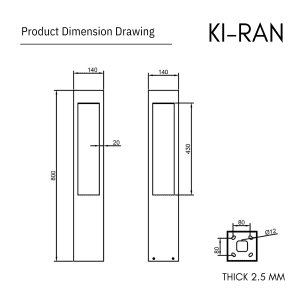 โคมไฟสนาม 80 CM รุ่น KIRAN-BL012-12W-800