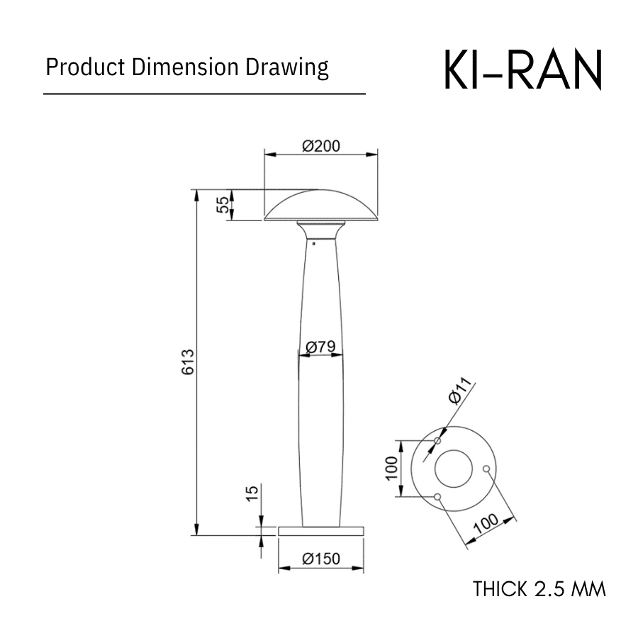 โคมไฟสนาม รูปเห็ด รุ่น KIRAN-BL015-12W-613 - Image 2