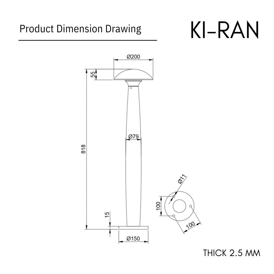 โคมไฟสนาม รูปเห็ด รุ่น KIRAN-BL015-12W-818 - Image 2