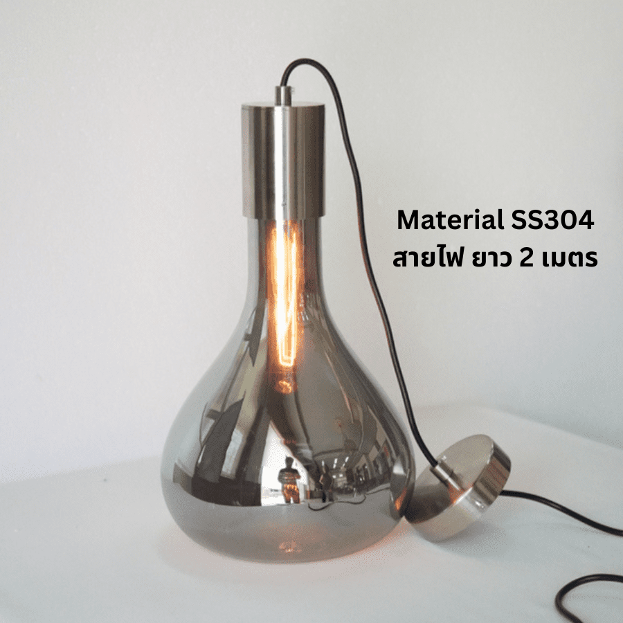 โคมไฟห้อย แก้วสีปรอท สีดำ ขั้ว E27 รุ่น WL-MD524-1-SS304 - Image 2