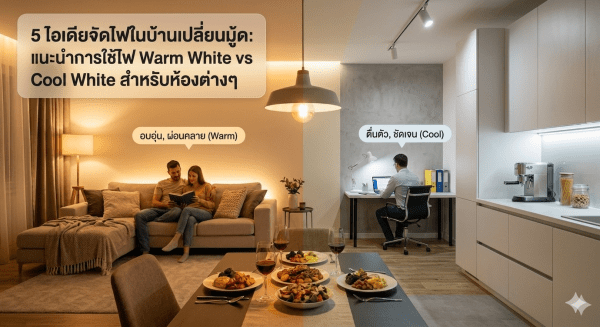 Read more about the article 5 ไอเดียจัดไฟในบ้านเปลี่ยนมู้ด: เลือกใช้ Warm White vs Cool White ให้เป๊ะทุกห้อง