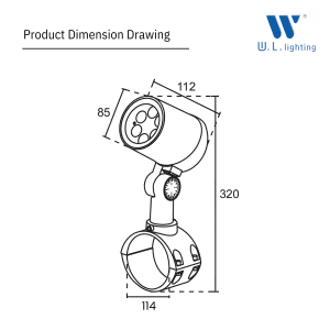 โคมไฟสปอร์ตไลท์ LED แบบรัดเสา ปรับมุมได้ IP65 LED 12W รุ่น WL-JP016-PS114-12W