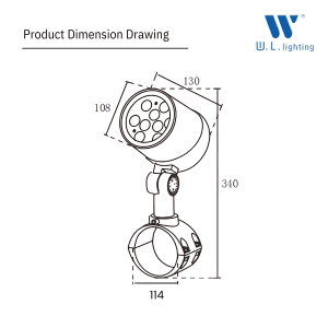 โคมไฟสปอร์ตไลท์ LED แบบรัดเสา ปรับมุมได้ IP65 LED 18W รุ่น WL-JP016-PS114-18W