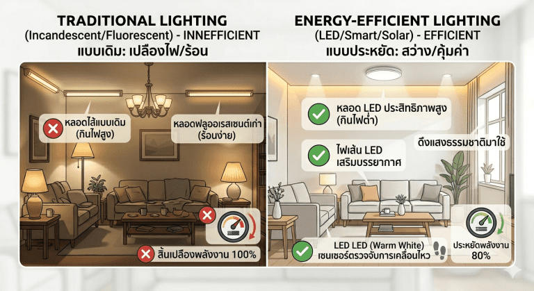 Read more about the article 5 เทคนิคการจัดไฟในบ้านเพื่อช่วยประหยัดค่าไฟ สว่างสวยแบบสบายกระเป๋า