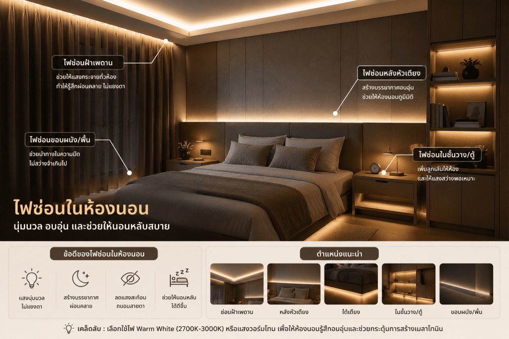 การจัดไฟห้องนอนแบ่งเป็นชั้นแสง
