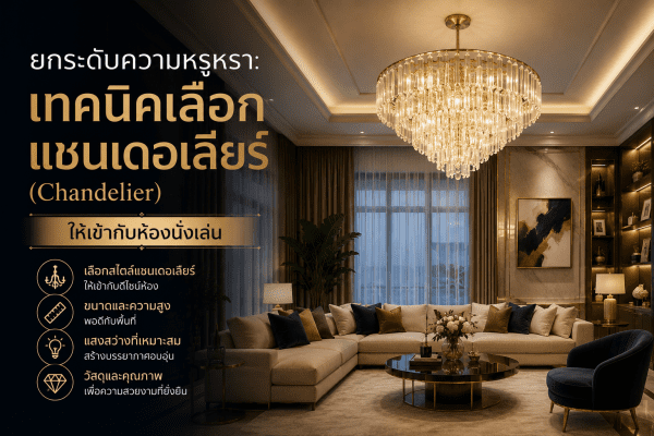 Read more about the article ยกระดับความหรูหรา: เทคนิคเลือกแชนเดอเลียร์ (Chandelier) ให้เข้ากับห้องนั่งเล่น