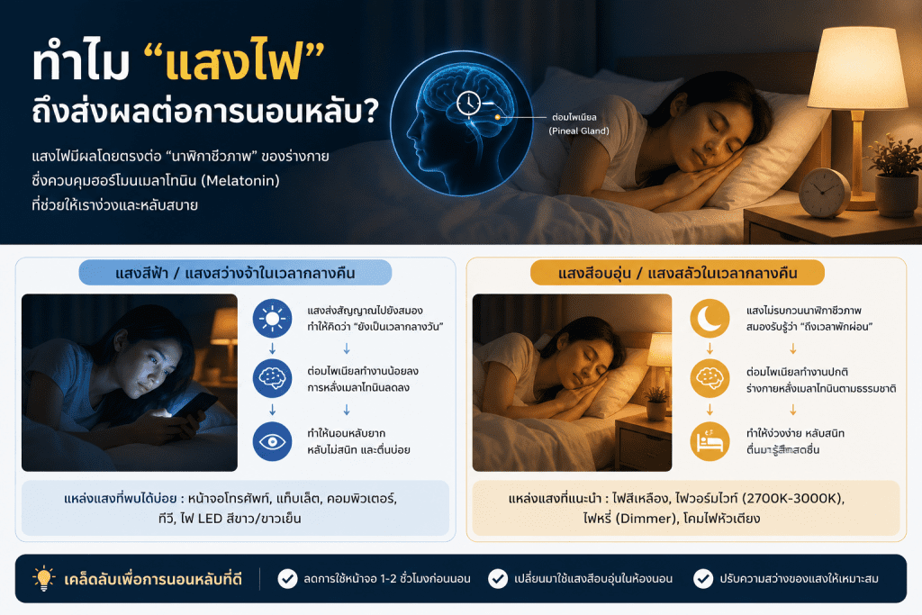โคมไฟห้องนอนแบบไหนดี เลือกโทนอุ่นช่วยให้หลับสบาย