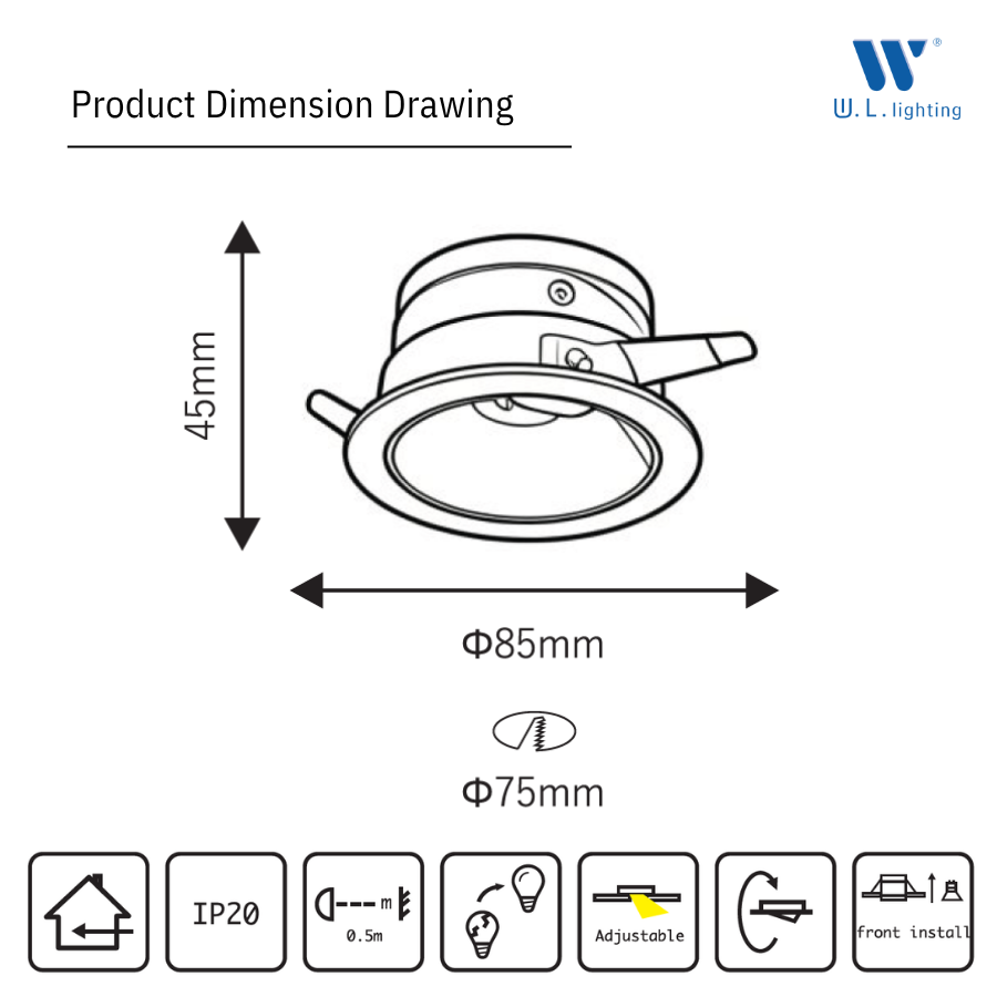 โคมไฟดาวน์ไลท์ปรับมุมได้ ขั้ว GU10 รุ่น WL-D85-RFWH-GU10 - Image 2