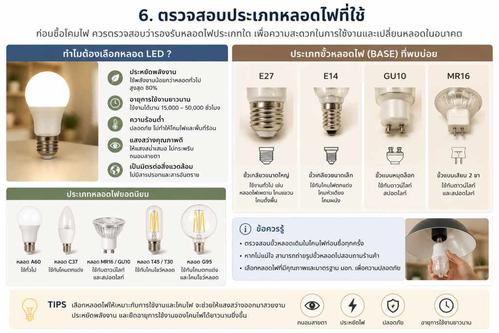 ประเภทหลอดของโคมไฟ
