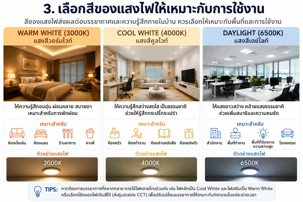 เลือกสีโคมไฟให้เหมาะกับการใช้งาน