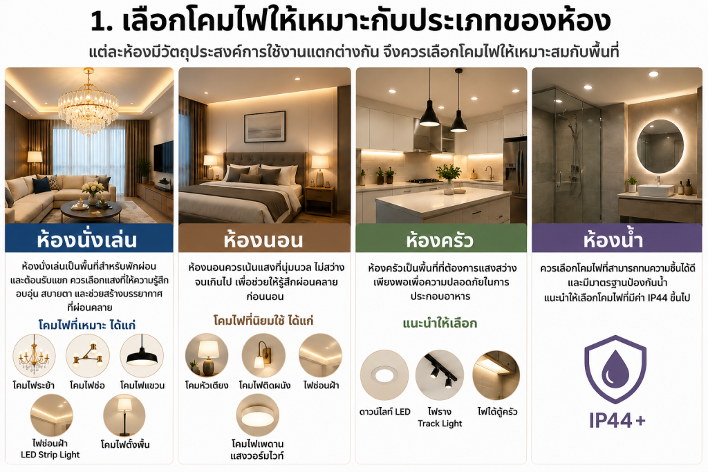 เลือกโคมไฟให้เหมาะกับประเภทของห้อง