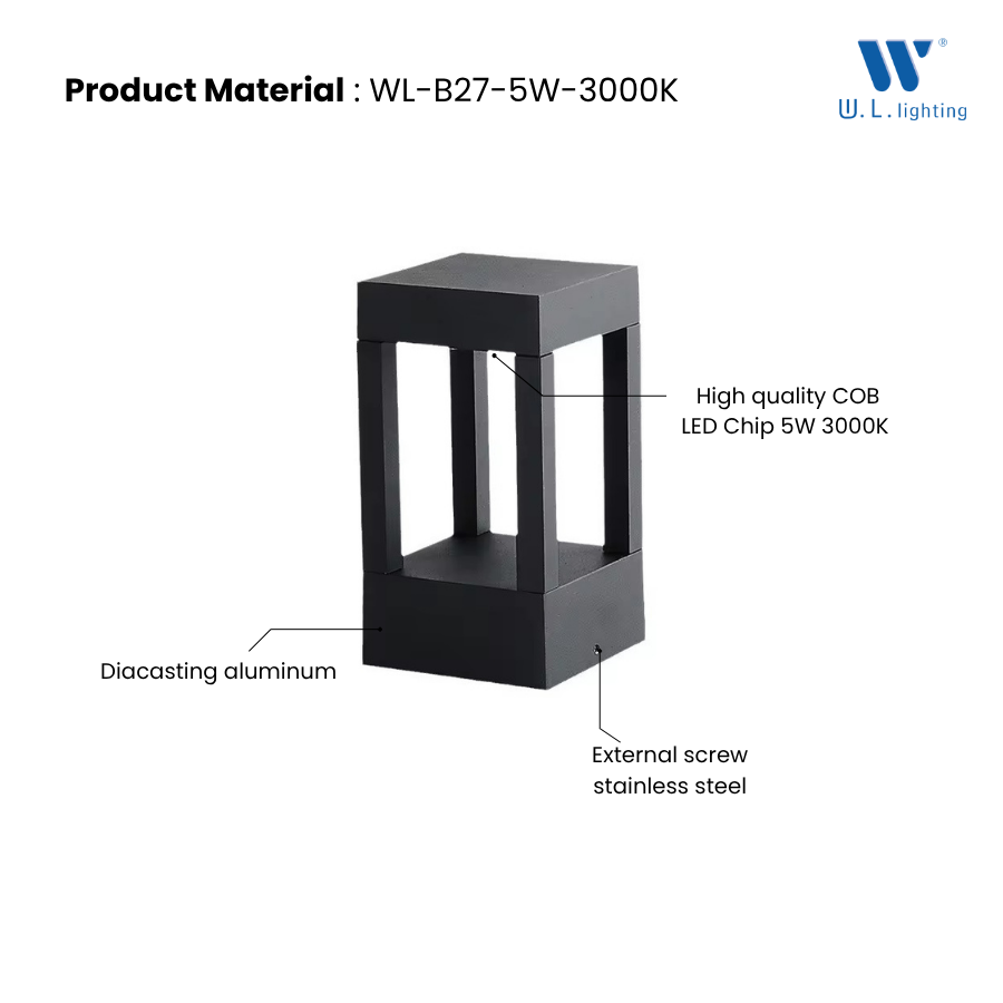โคมไฟสนาม LED 5W รุ่น WL-B27-5W-3000K โคมไฟทางเดินภายนอกสไตล์โมเดิร์น แสงวอร์มไวท์ - Image 3