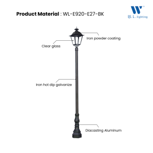 โคมไฟเสาสนามสูง 3 เมตร W.L. Lighting รุ่น WL-E920-E27-BK