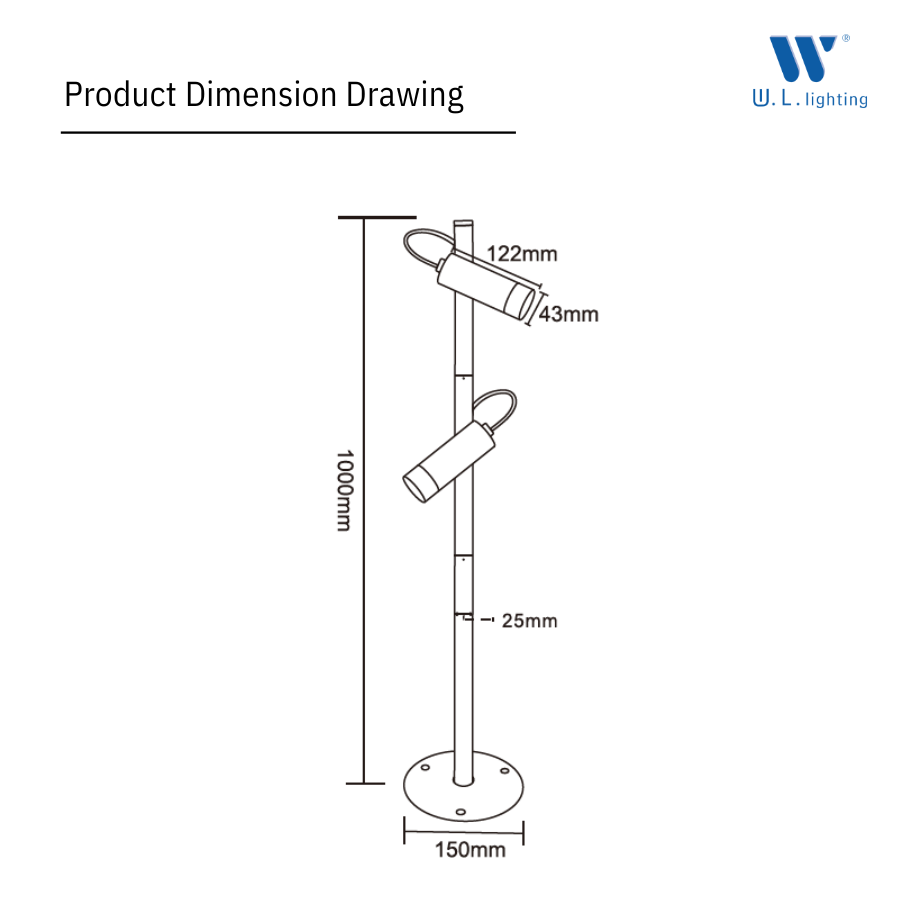 โคมไฟส่องต้นไม้ รุ่น WL-F1700-2x6W-100CM ดีไซน์เรียบหรู หัวโคมปรับมุมส่องได้อย่างอิสระ - Image 3
