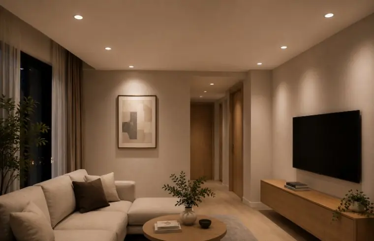 โคมไฟดาวน์ไลท์ฝังฝ้าให้แสงนวลในห้องนั่งเล่น W.L. Lighting