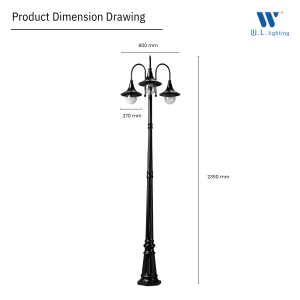 โคมไฟเสาสนามสูง 2.3 เมตร รุ่น WL-E3903-3D-BK