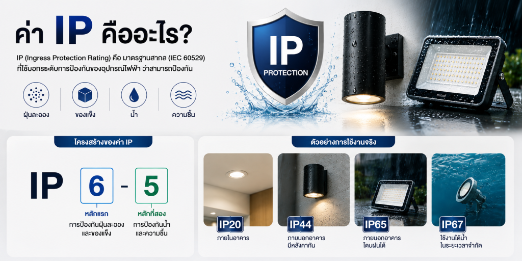 ค่า IP ของโคมไฟ มาตรฐานป้องกันฝุ่นและน้ำ ตาม IEC 60529