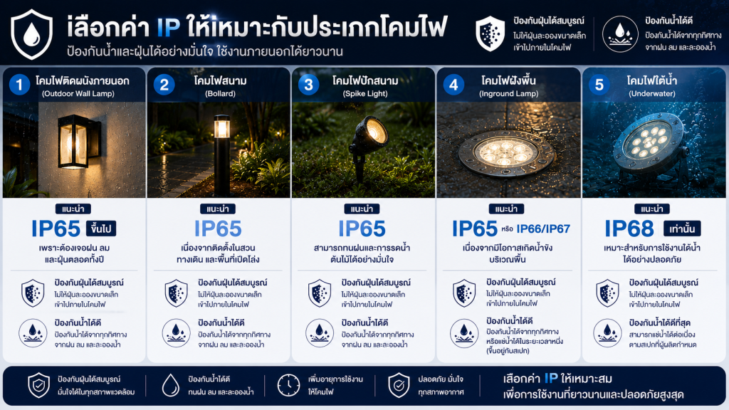 วิธีเลือกค่า IP ของโคมไฟ ให้เหมาะกับพื้นที่ใช้งาน