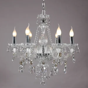 โคมไฟช่อคริสตัลเชิงเทียน 6 หัว สีเงิน รุ่น WL-7186-6CH-WH